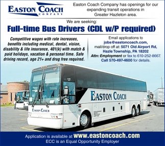 CDL BUS DRIVERS, Easton Coach
