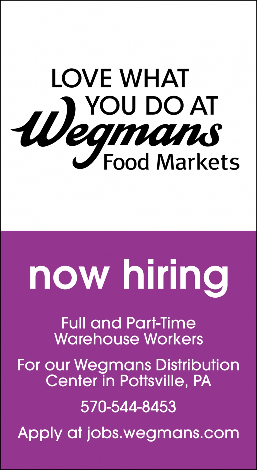  Now Hiring Wegman s Food Markets Pottsville PA 