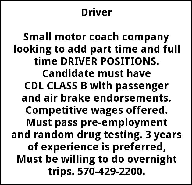 Class B CDL Driver, 570-429-2200