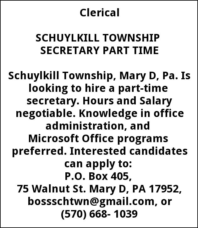 Secretary part time schuylkill township mary d pa